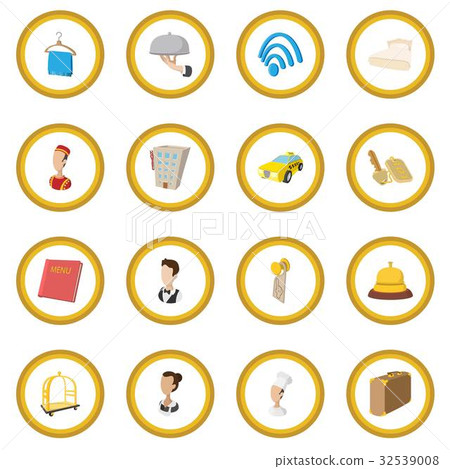 Hotel cartoon style icon circle 32539008