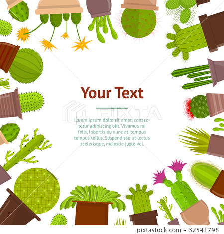 Cartoon Cactus Plant In Pots Banner Card Vector Stock