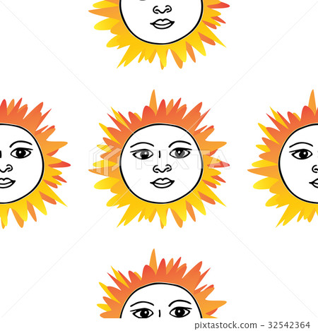 Tarot sun pattern hand drawn. Orange red on white Tarot sun pattern hand drawn. Orange red on white 32542364