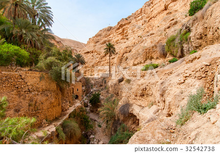 Wadi Qelt in Judean desert around St. George 32542738