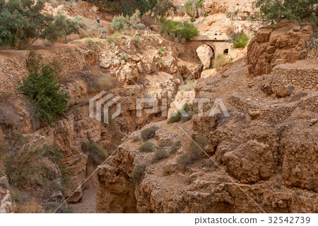 Wadi Qelt in Judean desert around St. George 32542739