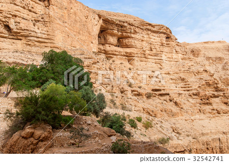 Wadi Qelt in Judean desert around St. George 32542741