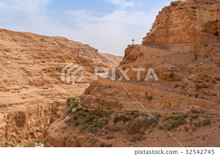 Wadi Qelt in Judean desert around St. George 32542745