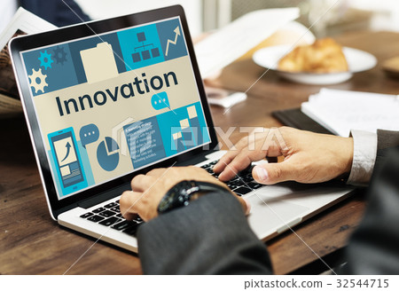 Hands working on laptop network graphic overlay Hands working on laptop network graphic overlay 32544715