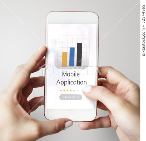 Illustration of mobile application graph download on mobile phone Illustration of mobile application graph download on mobile phone 32544965