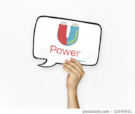 Hand holding banner of horseshoe magnetic field energy illustration 32545911