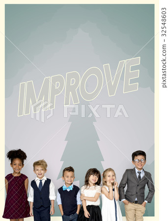 Group of school kids with aspiration word graphic 32548603