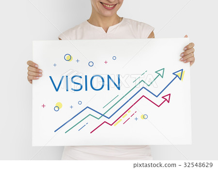 Woman holding network graphic overlay billboard 32548629