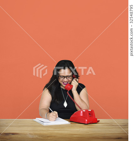 Woman Writing Talking Telephone Communication 32548795