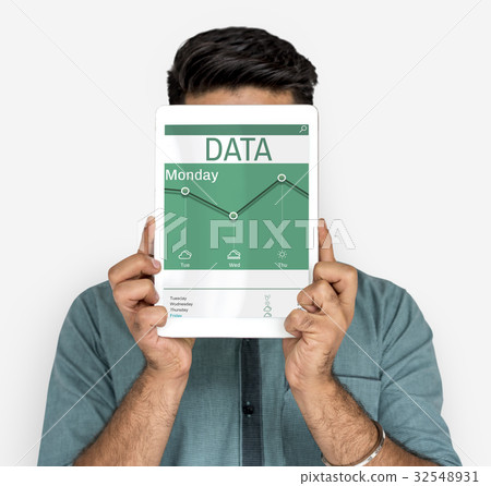 Climate change data on a device screen Climate change data on a device screen 32548931