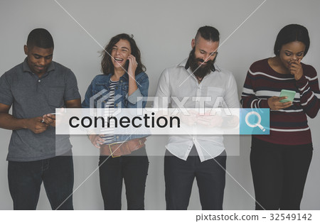 Stay Connect Everywhere Word in Search Bar Magnifying Glass Graphic 32549142