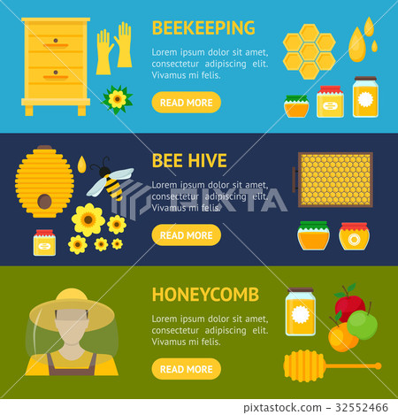 Cartoon Honey Banner Horizontal Set. Vector Cartoon Honey Banner Horizontal Set. Vector 32552466