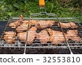 BBQ meat on the grill delicious chunks of grilled 32553810