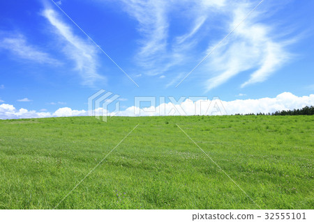 Prairie and clouds breathing in the style of Hokkaido Biei-cho 32555101