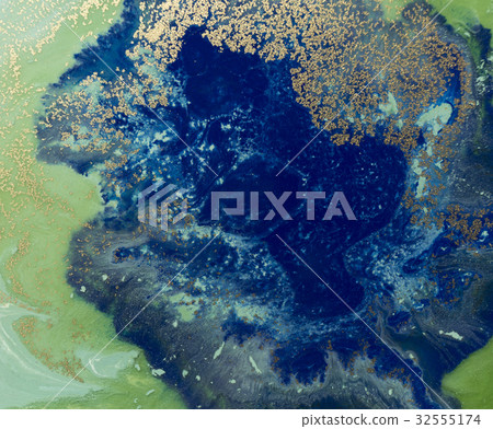 Marbled blue and golden abstract background 32555174