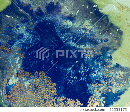 Marbled blue and golden abstract background Marbled blue and golden abstract background 32555175