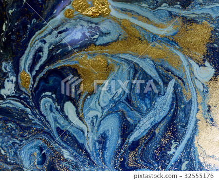 Marbled blue and golden abstract background 32555176