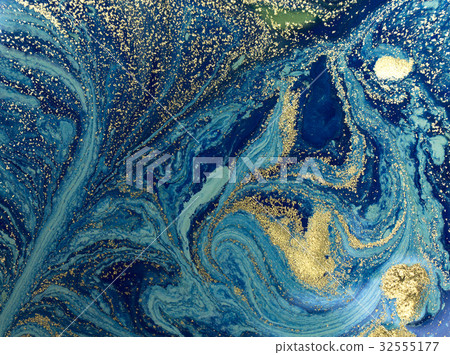 Marbled blue and golden abstract background 32555177