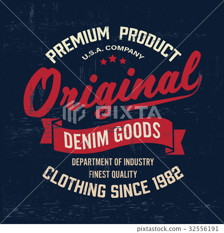 Typography vintage Denim brand logo t-shirt print 32556191