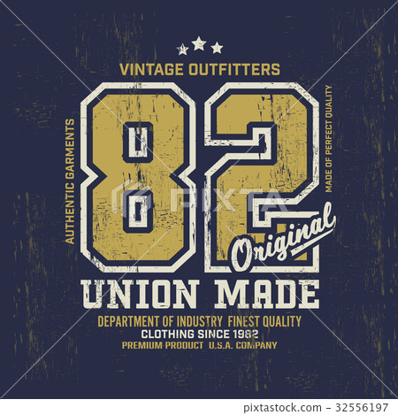 Typography vintage Denim brand logo t-shirt print 32556197