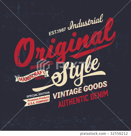 Typography vintage Denim brand logo t-shirt print 32556212
