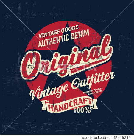 Typography vintage Denim brand logo t-shirt print 32556215