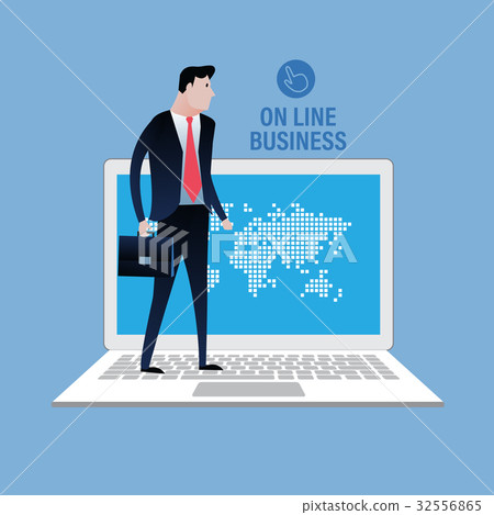 Businessman network deal on laptop background. 32556865