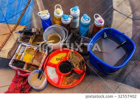 Paint and paint cans, used on the work of art Paint and paint cans, used on the work of art 32557402