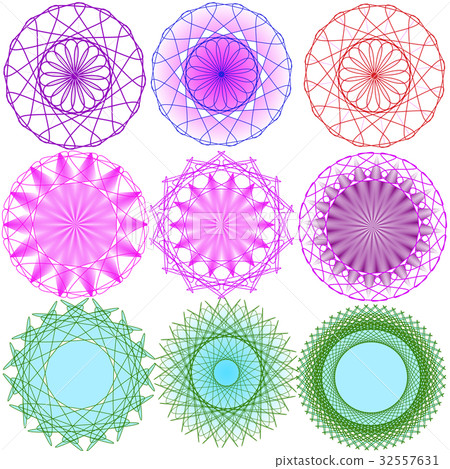 Round ornament pattern. Set of colored elements 32557631