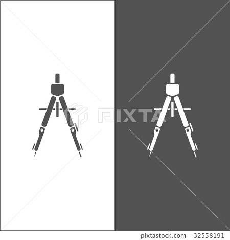 Drawing compass icon on black and white background - Stock Illustration ...