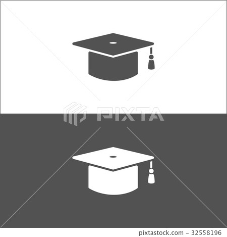 Mortarboard icon on black and white background 32558196
