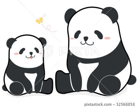 溫暖的熊貓父母和兒童例證 32568858