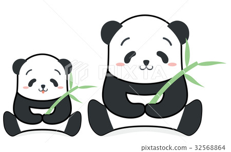 拿著狼的幽靜熊貓的父母和孩子例證前面 拿著狼的幽靜熊貓的父母和孩子例證前面 32568864