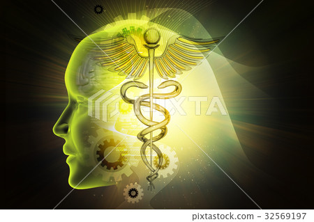 Female face with medical symbol 32569197