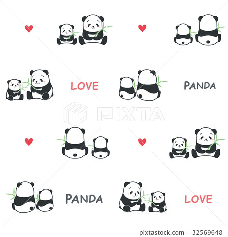 Heartwarming panda with bamboo illustration pattern Heartwarming panda with bamboo illustration pattern 32569648