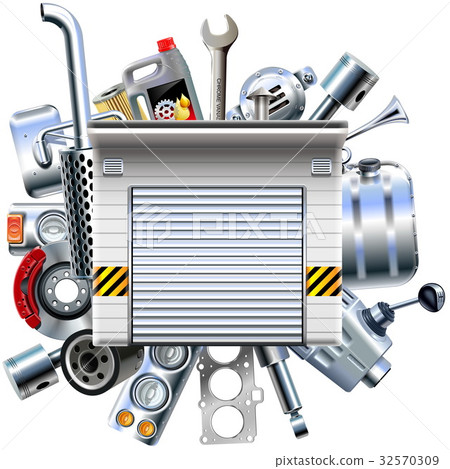 Vector Car Parts with Garage 32570309