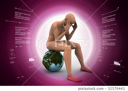 Man sitting on the globe Man sitting on the globe 32570441