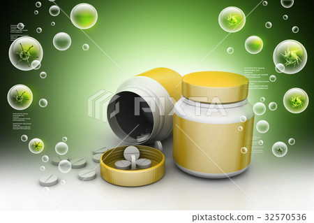 Medicine bottle with tablet 32570536