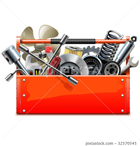 Vector Red Toolbox with Car Parts 32570545