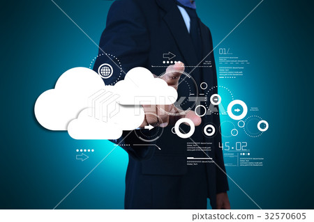 man showing cloud technology man showing cloud technology 32570605