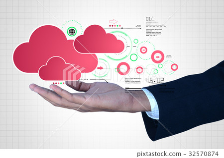 man showing cloud technology with gear 32570874