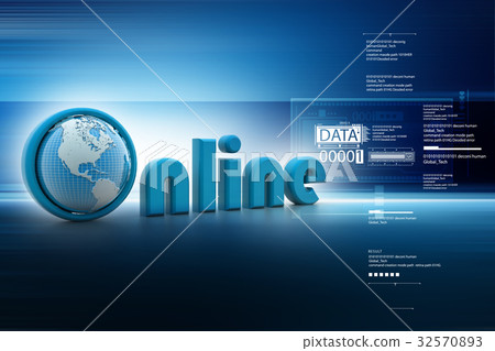 Globe with online lettering in color background Globe with online lettering in color background 32570893