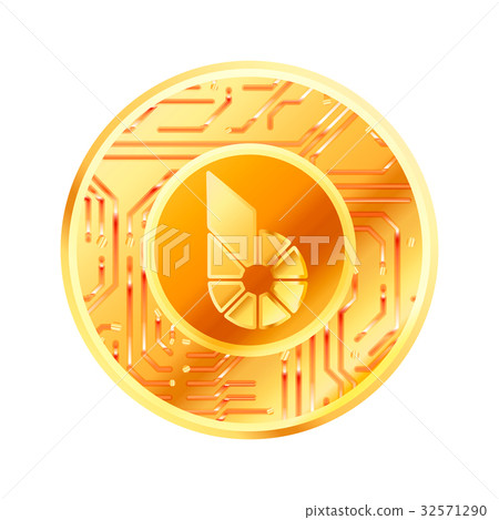 golden coin with microchip and BitShares sign golden coin with microchip and BitShares sign 32571290