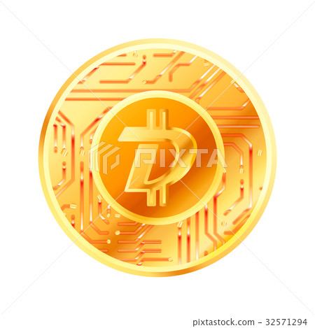 golden coin with microchip and Digibyte sign golden coin with microchip and Digibyte sign 32571294