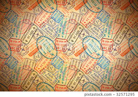 International travel visa stamps on old paper International travel visa stamps on old paper 32571295