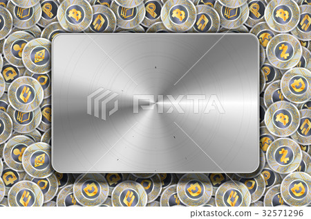 Cryptocurrency coins with glossy metal plate Cryptocurrency coins with glossy metal plate 32571296