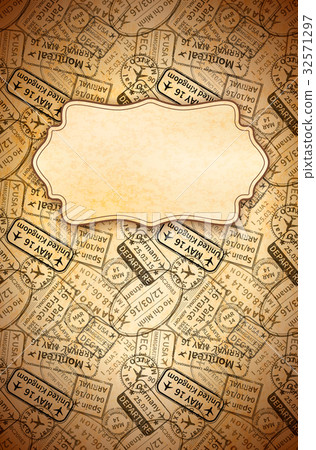 Black travel visa stamps on old paper frame Black travel visa stamps on old paper frame 32571297