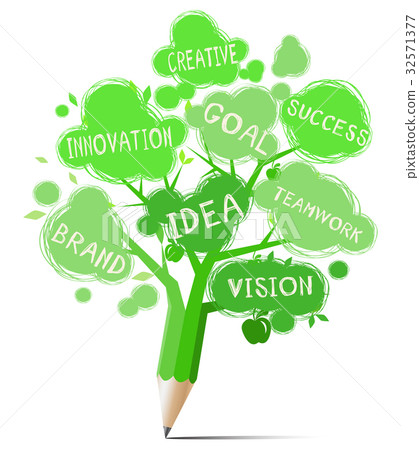 Green tree pencil with text education & business  32571377