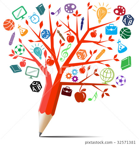 Red apple tree pencil with back to school concept Red apple tree pencil with back to school concept 32571381
