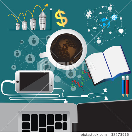 Coffee cup on drawing The world symbol inside  32573916